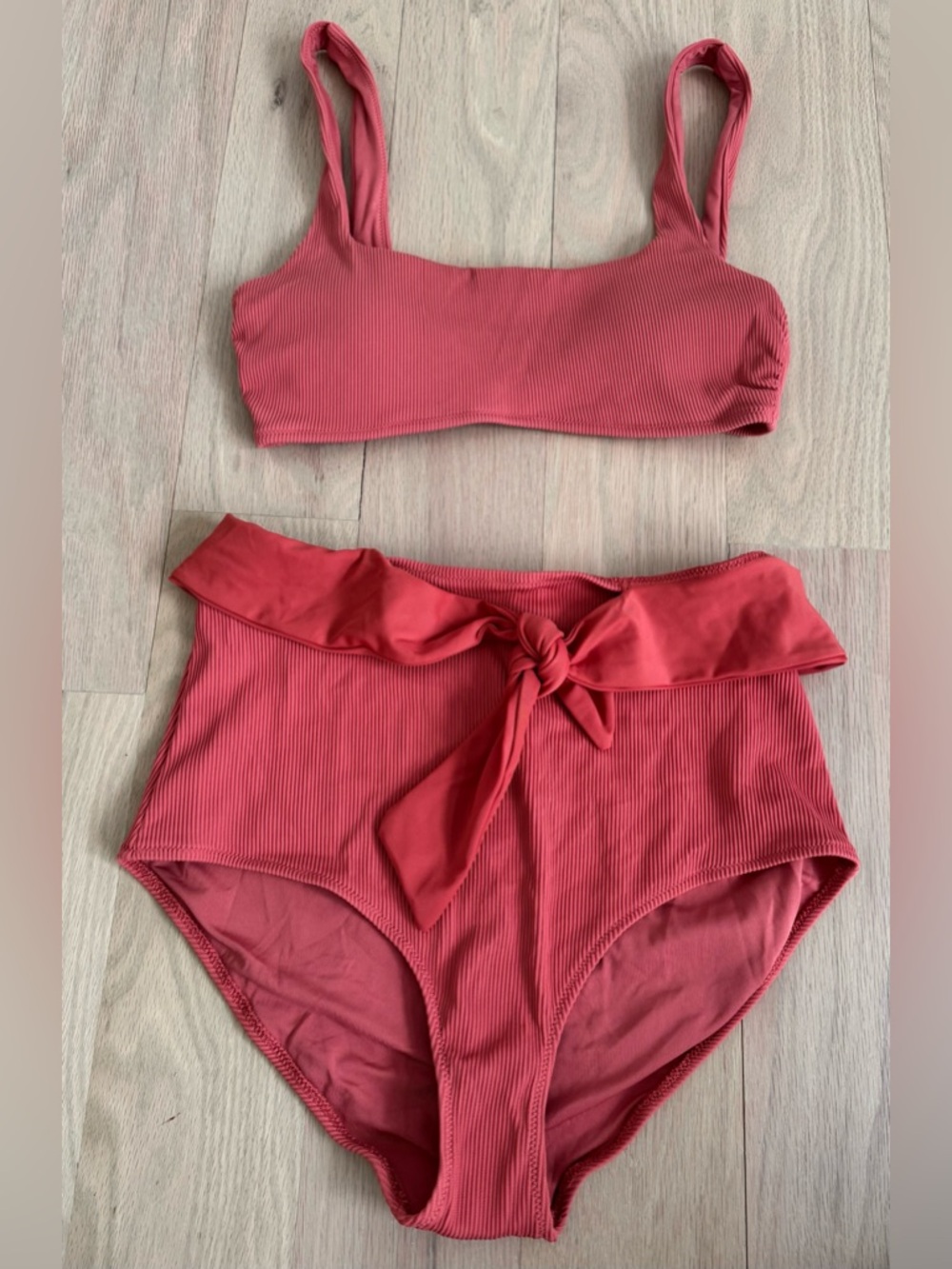New Aerie Swim Bathing Suit High Waist Ribbed Coral Bikini NWT
